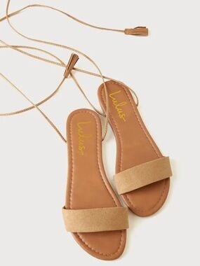 Leyla Natural Suede Flat Lace-Up Sandals